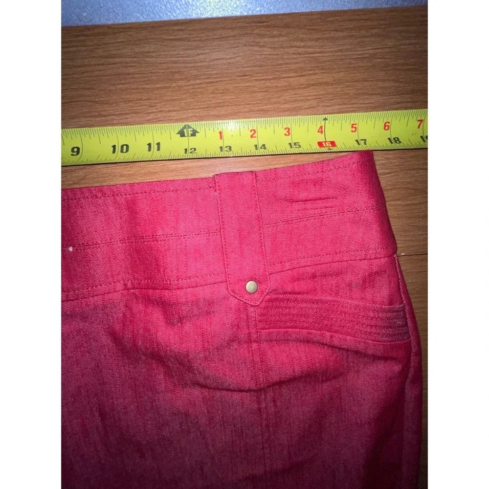 Worthington Petite Red Denim Pencil Skirt Size 16P Cotton Blend Back Pockets
